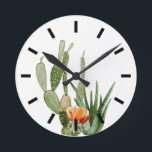 Southwest Agave Plant Cactus Cacti Watercolor  Round Clock<br><div class="desc">This design may be personalised by choosing the Edit Design option. You may also transfer onto other items. Contact me at colorflowcreations@gmail.com or use the chat option at the top of the page if you wish to have this design on another product or need assistance. See more of my designs...</div>