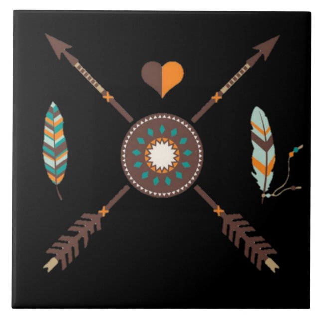 Southwest Arrows and Feathers Ceramic Tile (Front)