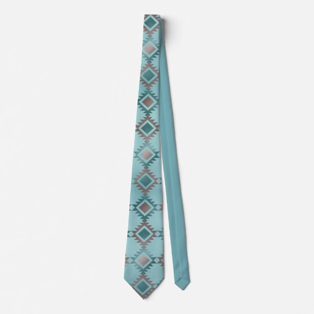 Southwest Aztec Blue Teal Design Pattern Tie (Front)