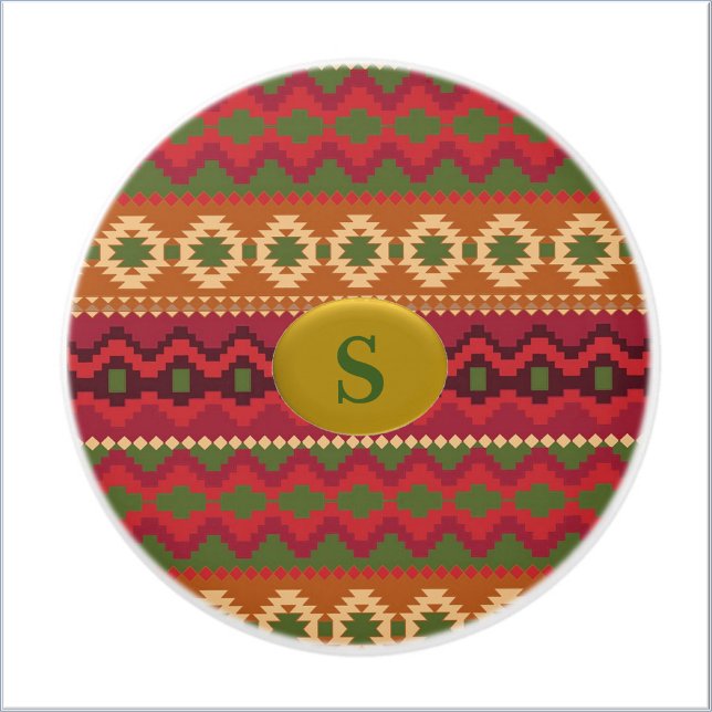 Southwest Aztec Style Pink Green and Brown Ceramic Knob (Creator Uploaded)