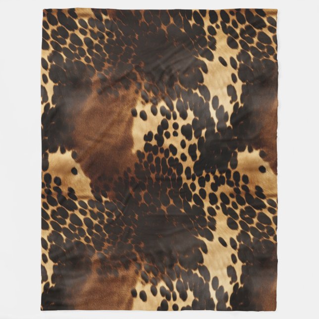Southwest Black Brown Gold Cowhide  Fleece Blanket (Front)