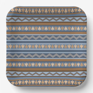 Southwest Blue and Brown Geometric Pattern Paper Plate