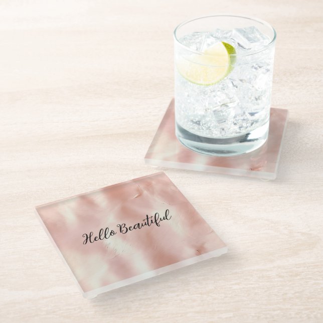 Southwest Blush Pink Cowgirl Cowhide Glass Coaster (Angled)