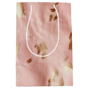 Southwest Blush Pink Gold Cowgirl Cowhide Medium Gift Bag