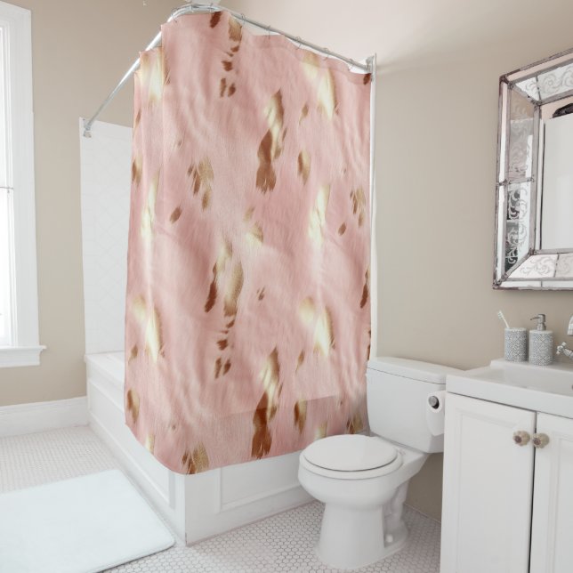 Southwest Blush Pink Gold Cowgirl Cowhide Shower Curtain (In Situ)