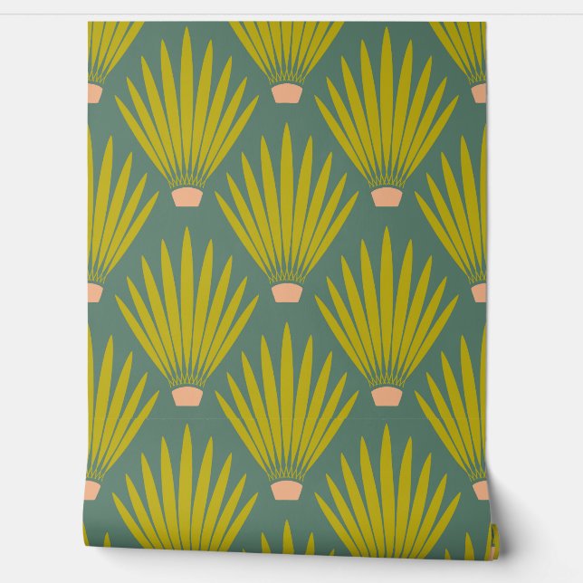 Southwest Boho Desert Cactus Palm Leaves - Sage Wallpaper (Unrolling)