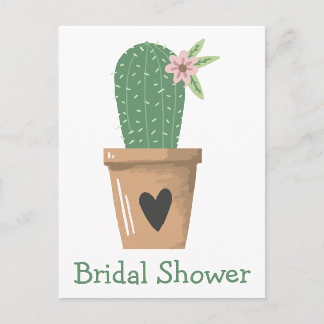 Southwest Bridal Shower Green Cactus Succulent Invitation Postcard (Front)