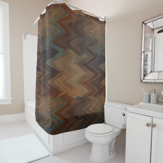 Southwest Brown Chevron Shower Curtain (In Situ)