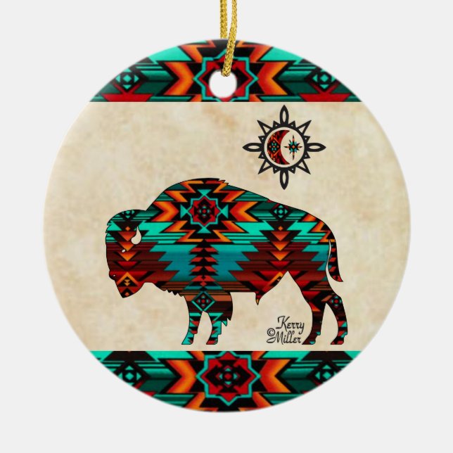 Southwest Buffalo Ceramic Ornament (Front)