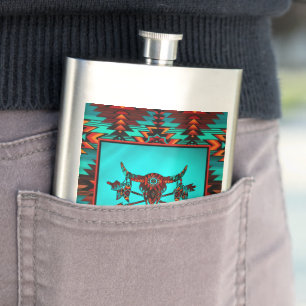 Southwest Buffalo Skull And Arrow Hip Flask