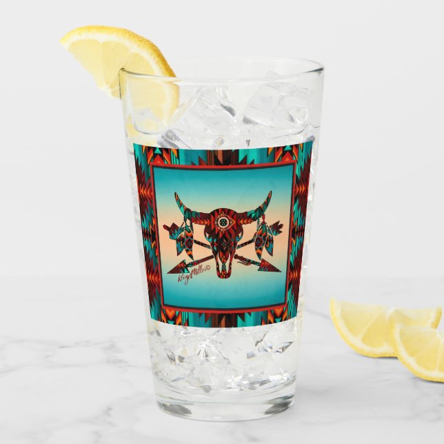 Southwest Buffalo Skull And Arrows Glass (Front Ice)