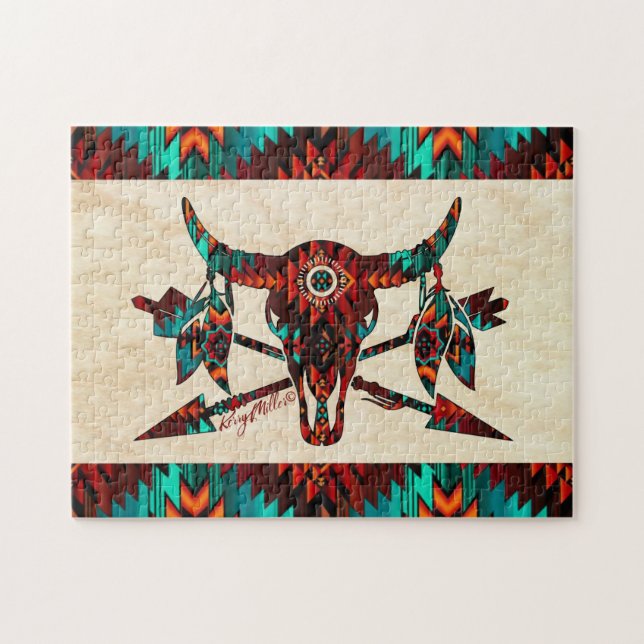 Southwest Buffalo Skull And Arrows Jigsaw Puzzle (Horizontal)