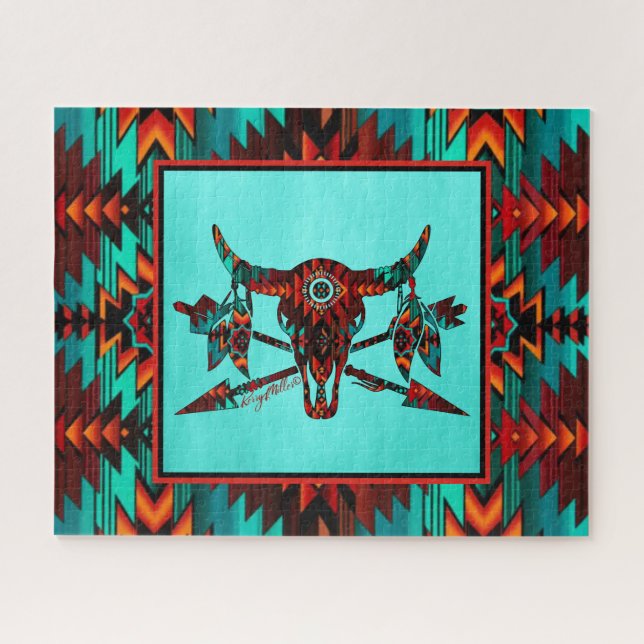 Southwest Buffalo Skull And Arrows Jigsaw Puzzle (Horizontal)