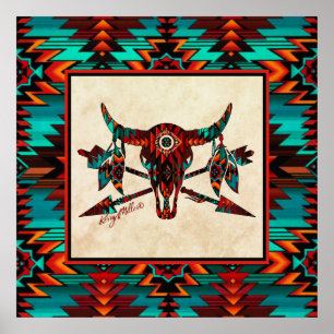 Southwest Buffalo Skull And Arrows Poster