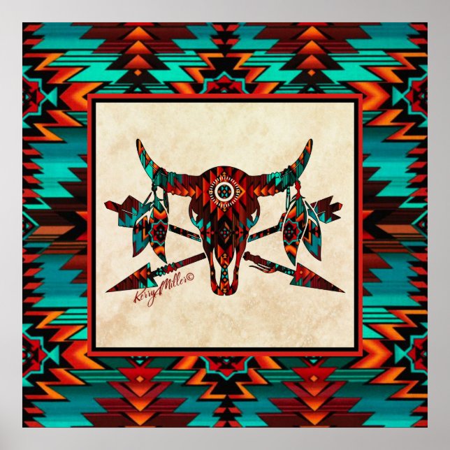 Southwest Buffalo Skull And Arrows Poster (Front)