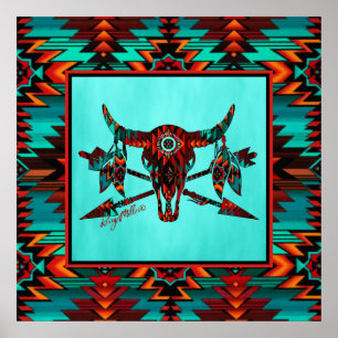 Southwest Buffalo Skull And Arrows Poster