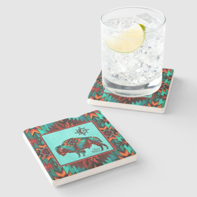 Southwest Buffalo Stone Coaster (Side)