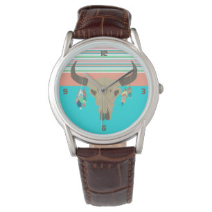 Southwest Bull Skull and Feathers  Watch