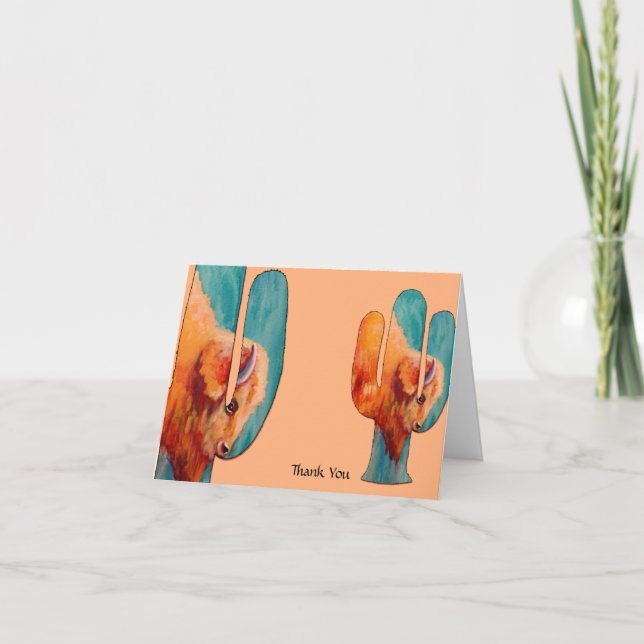 Southwest Cactus and Buffalo Thank You Card (Front)