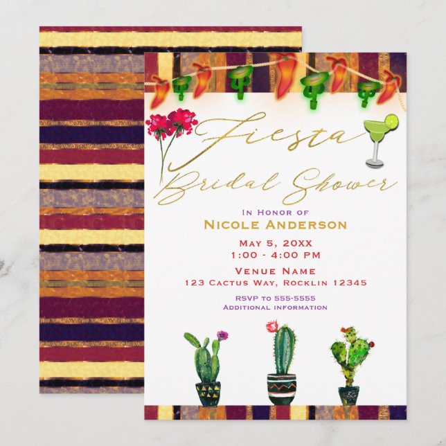 Southwest Cactus Modern Fiesta Bridal Shower Party Invitation (Front/Back)