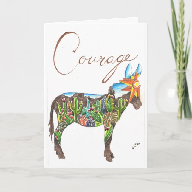 Southwest Cactus Mule by Sherry Jarvis Folded Card (Front)