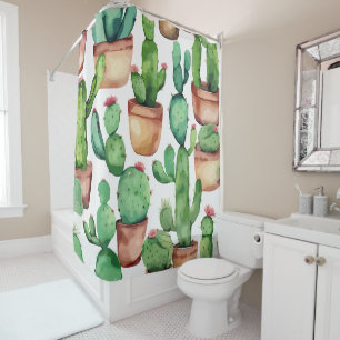 Southwest Cactus Watercolor Themed Shower Curtain
