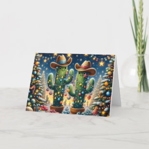 Southwest Cactus with Cowboy Hat Christmas Holiday Card