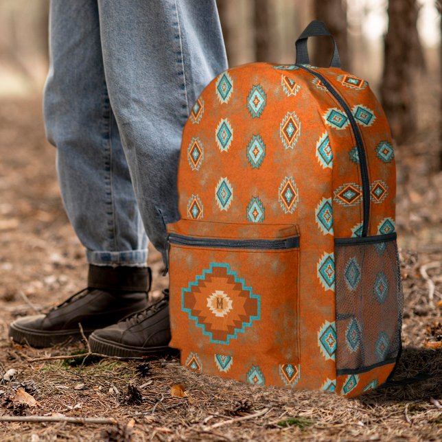 Southwest Canyon Copper Colour Diamond Personalise Printed Backpack (Southwest Canyons Diamond Geometric Pattern for your hiking adventures anywhere!)