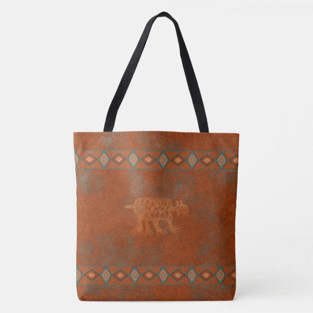 Southwest Canyons Bobcat Petroglyph Tote Bag (Front)