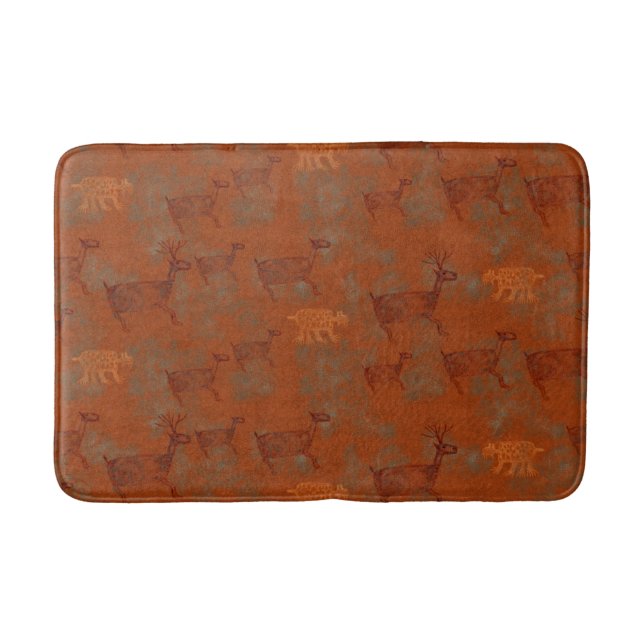 Southwest Canyons Deer & Bobcat Petroglyphs Design Bath Mat (Front)