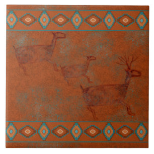 Southwest Canyons Deer Petroglyph Bordered  Tile