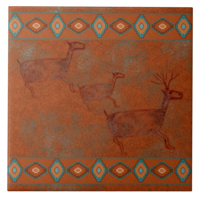 Southwest Canyons Deer Petroglyph Bordered  Tile (Front)