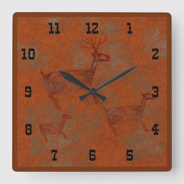 Southwest Canyons Deer Petroglyphs Western Style S Square Wall Clock (Front)