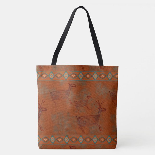 Southwest Canyons Elk Petroglyph Tote Bag (Front)
