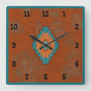 Southwest Canyons Geometric Western Style Square W Wall Clock
