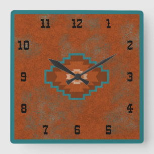 Southwest Canyons Geometric Western Style Square W Wall Clock