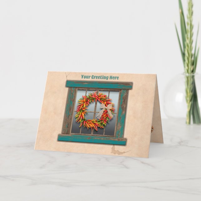 Southwest Chile Peppers Ristra Wreath Personalized Card (Front)