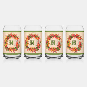 Southwest Chile Ristra Wreath Adobe Personalized  Can Glass