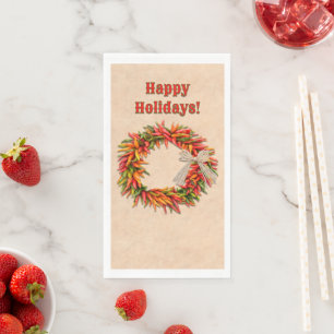 Southwest Chile Ristra Wreath Holiday Personalized Napkin