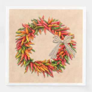 Southwest Chile Ristra Wreath on Adobe Wall Napkin