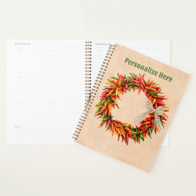 Southwest Chile Ristra Wreath on Adobe Wall Planner (Display)