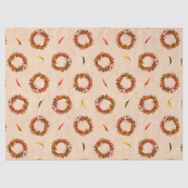 Southwest Chile Ristra Wreath on Adobe Wall Tissue Paper (Front)