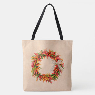 Southwest Chile Ristra Wreath on Adobe Wall Tote Bag