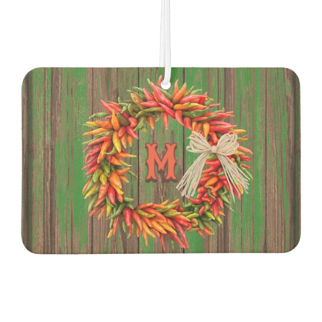 Southwest Chile Ristra Wreath Personalised Initial Car Air Freshener (Front)