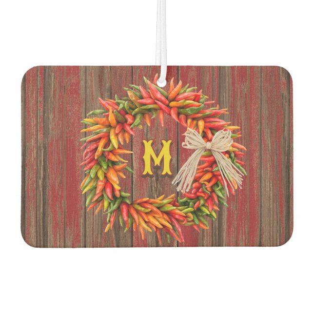 Southwest Chile Ristra Wreath Personalised Initial Car Air Freshener (Front)