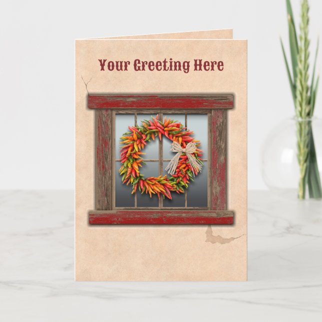 Southwest Chile Ristra Wreath Rustic Red Window  Card (Front)