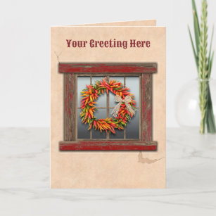 Southwest Chile Ristra Wreath Rustic Red Window  Card