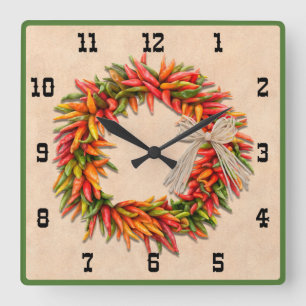 Southwest Chile Ristra Wreath Western Style Number Square Wall Clock