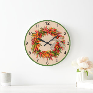 Southwest Chile Ristra Wreath with Basic Numbers  Large Clock