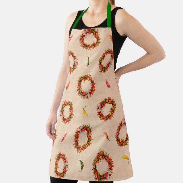 Southwest Chile Ristra Wreaths All Over Pattern Apron (Insitu)